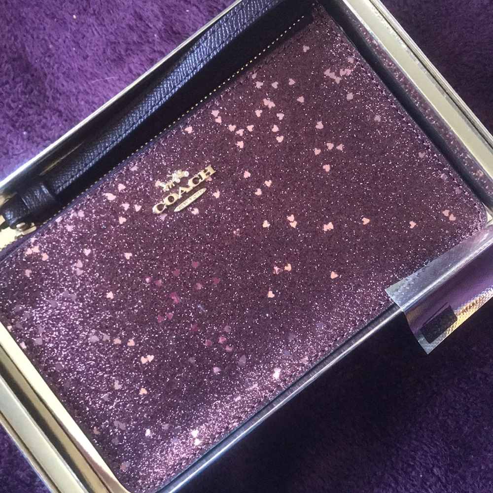 Coach Small Wristlet with Heart Glitter